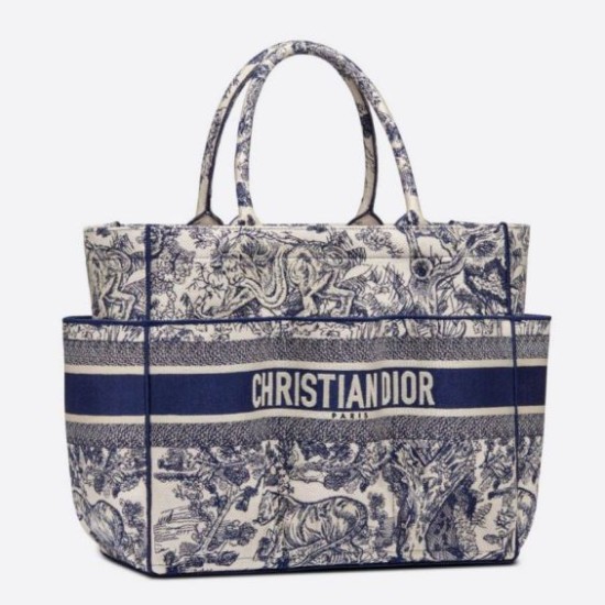 Replica Borsa tote Dior Catherine Toile de Jouy ricamata Blu