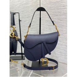 Replica Borsa Saddle Dior con tracolla in pelle di vitello granulata blu indaco
