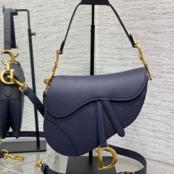 Replica Borsa Saddle Dior con tracolla in pelle di vitello granulata blu indaco
