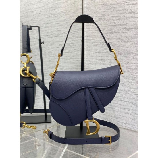 Replica Borsa Saddle Dior con tracolla in pelle di vitello granulata blu indaco