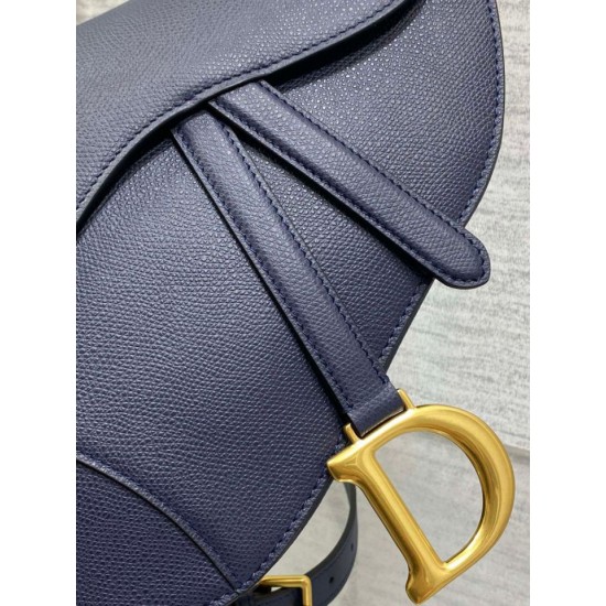 Replica Borsa Saddle Dior con tracolla in pelle di vitello granulata blu indaco