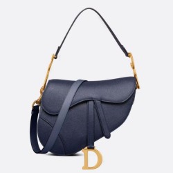 Replica Borsa Saddle Dior con tracolla in pelle di vitello granulata blu indaco