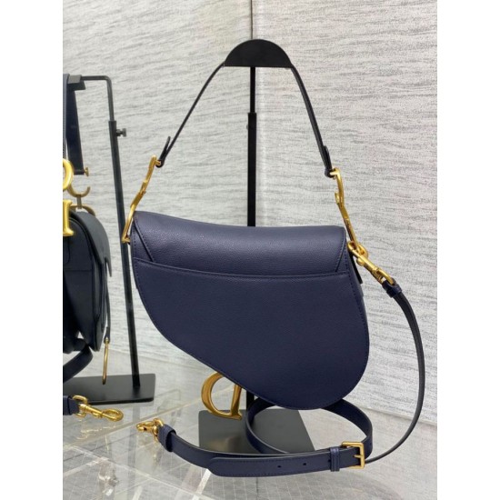 Replica Borsa Saddle Dior con tracolla in pelle di vitello granulata blu indaco