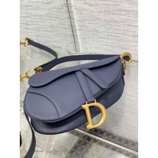 Replica Borsa Saddle Dior con tracolla in pelle di vitello granulata blu indaco