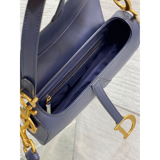 Replica Borsa Saddle Dior con tracolla in pelle di vitello granulata blu indaco