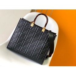 Replica Borsa shopper Fendi Sunshine piccola/media con motivo FF in rilievo 3D-Texture Nera Replica Borsa shopper Fendi Sunshine piccola/media con motivo FF in rilievo 3D-Texture Nera