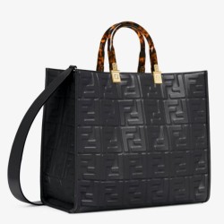Replica Borsa shopper Fendi Sunshine piccola/media con motivo FF in rilievo 3D-Texture Nera