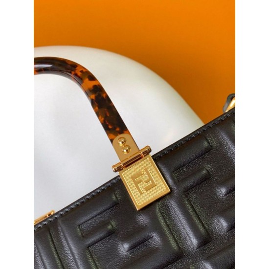 Replica Borsa shopper Fendi Sunshine piccola/media con motivo FF in rilievo 3D-Texture Nera