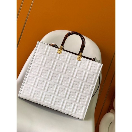 Replica Borsa shopper Fendi Sunshine piccola/media con motivo FF in rilievo 3D-Texture Bianca