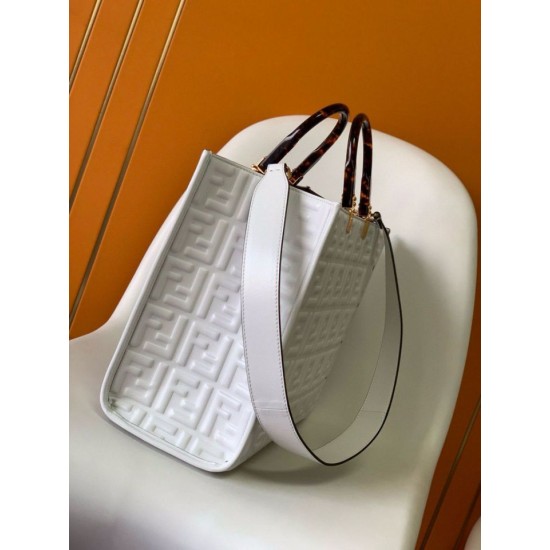Replica Borsa shopper Fendi Sunshine piccola/media con motivo FF in rilievo 3D-Texture Bianca