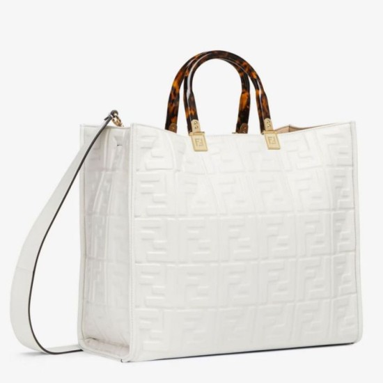 Replica Borsa shopper Fendi Sunshine piccola/media con motivo FF in rilievo 3D-Texture Bianca