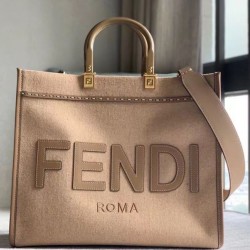 Replica Borsa shopper media Fendi Sunshine in flanella marrone
