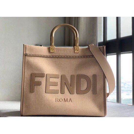 Replica Borsa shopper media Fendi Sunshine in flanella marrone