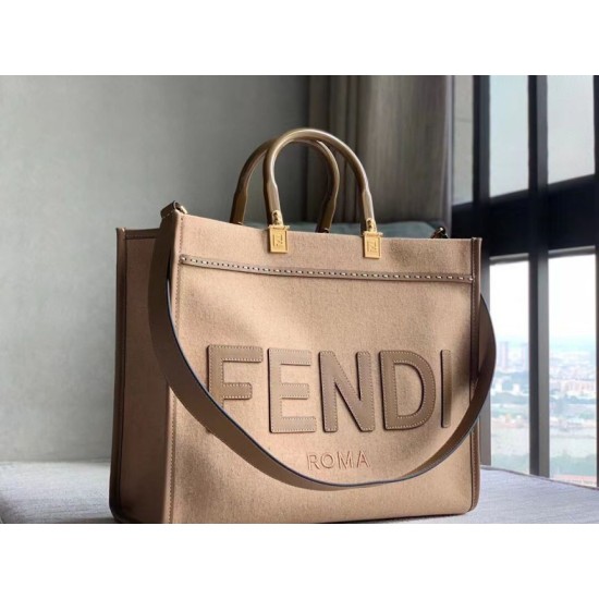 Replica Borsa shopper media Fendi Sunshine in flanella marrone
