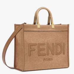 Replica Borsa shopper media Fendi Sunshine in flanella marrone