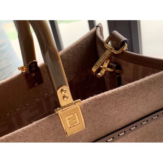 Replica Borsa shopper media Fendi Sunshine in flanella marrone
