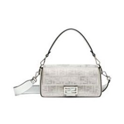 Replica Borsa Fendi Baguette Media Borchie Sfaccettate motivo FF 8BR600 Argento