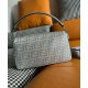 Replica Borsa Fendi Baguette Media Borchie Sfaccettate motivo FF 8BR600 Argento