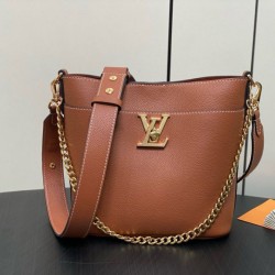 Replica Borsa Louis Vuitton con lucchetto e passeggio M24165 Marrone granulato