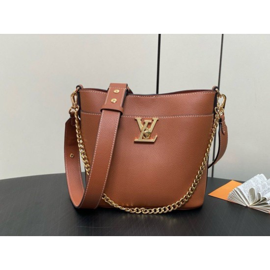 Replica Borsa Louis Vuitton con lucchetto e passeggio M24165 Marrone granulato