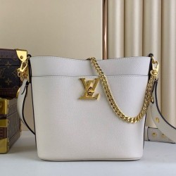 Replica Borsa Louis Vuitton con lucchetto e passeggio granulata M24638 bianca