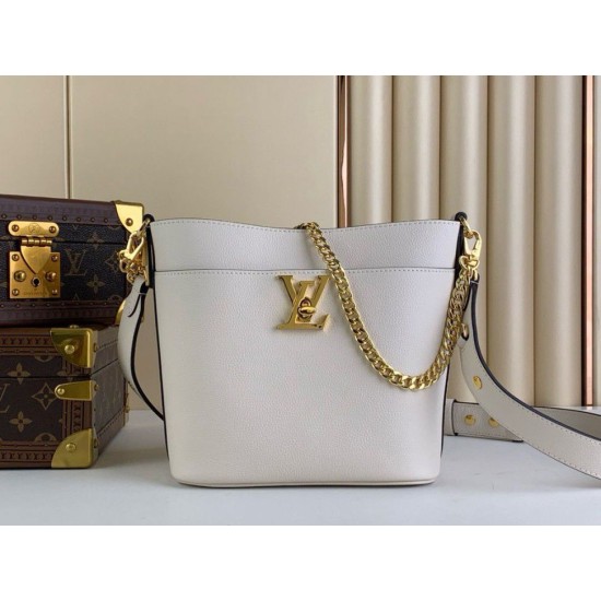 Replica Borsa Louis Vuitton con lucchetto e passeggio granulata M24638 bianca
