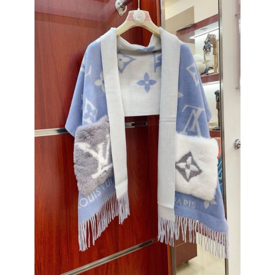 Replica Sciarpe Louis Vuitton Cold Reykjavik Cashmere LV M76342 Blu