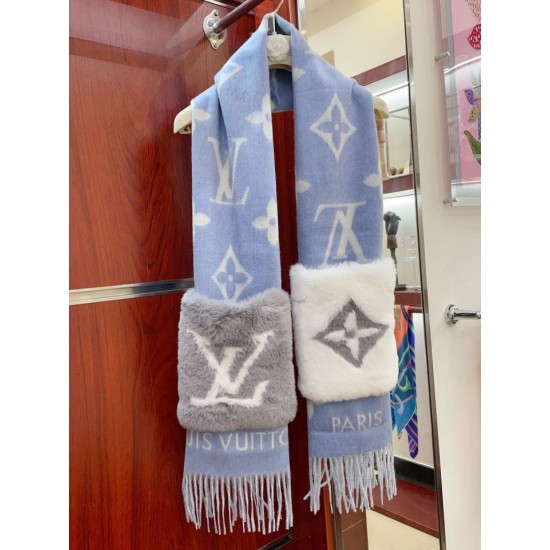Replica Sciarpe Louis Vuitton Cold Reykjavik Cashmere LV M76342 Blu