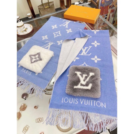 Replica Sciarpe Louis Vuitton Cold Reykjavik Cashmere LV M76342 Blu