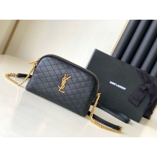 Replica Pouch YSL Saint Laurent Gaby con cerniera trapuntato nero Replica Pouch YSL Saint Laurent Gaby con cerniera trapuntato nero