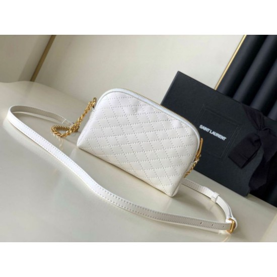 Replica Pouch YSL Saint Laurent Gaby con cerniera bianco trapuntato