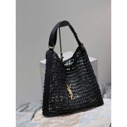 Replica Borsa Shopping YSL Saint Laurent Oxalis Rafia Macramè Nera