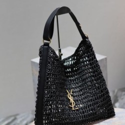 Replica Borsa Shopping YSL Saint Laurent Oxalis Rafia Macramè Nera