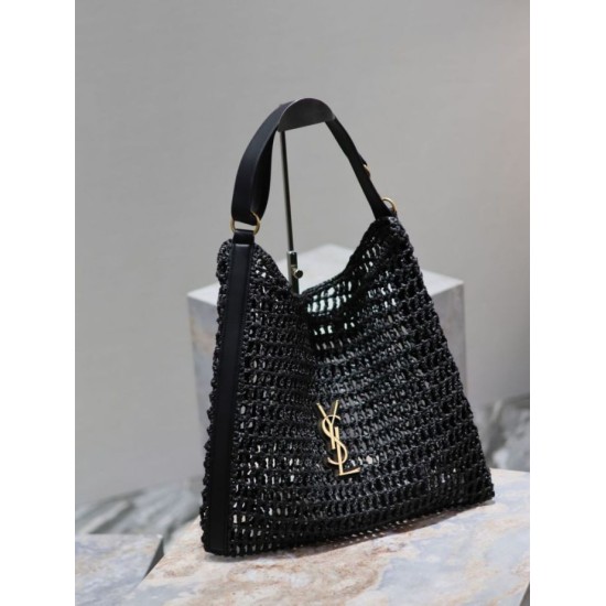 Replica Borsa Shopping YSL Saint Laurent Oxalis Rafia Macramè Nera