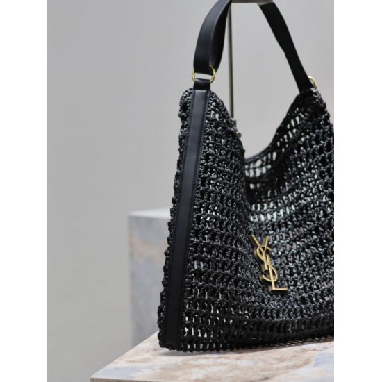 Replica Borsa Shopping YSL Saint Laurent Oxalis Rafia Macramè Nera