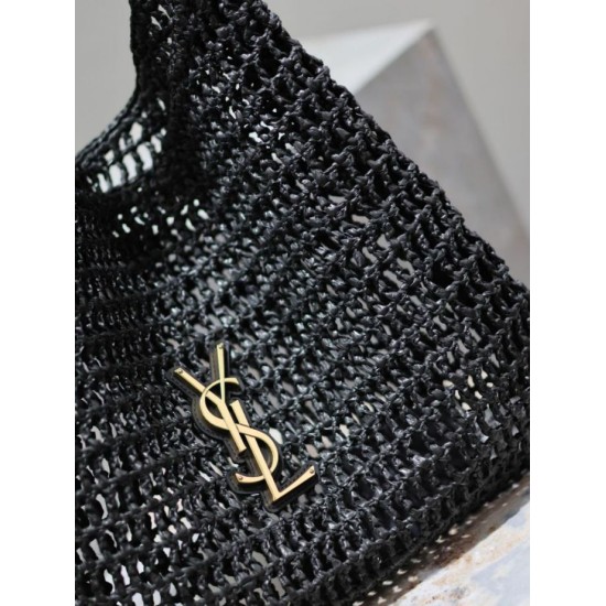 Replica Borsa Shopping YSL Saint Laurent Oxalis Rafia Macramè Nera