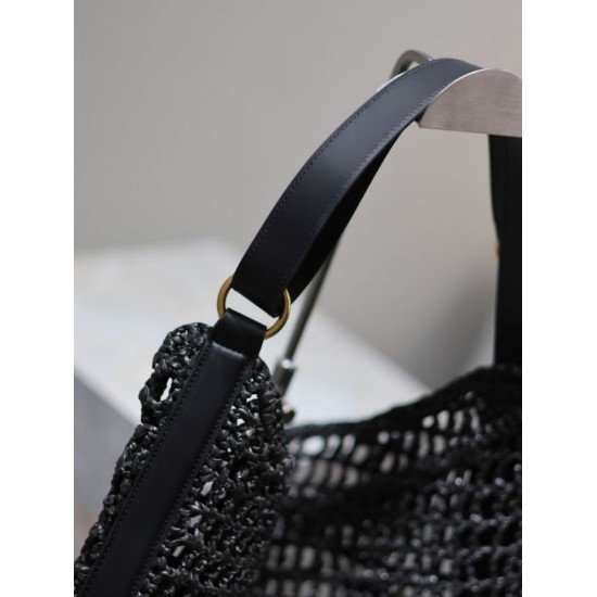Replica Borsa Shopping YSL Saint Laurent Oxalis Rafia Macramè Nera