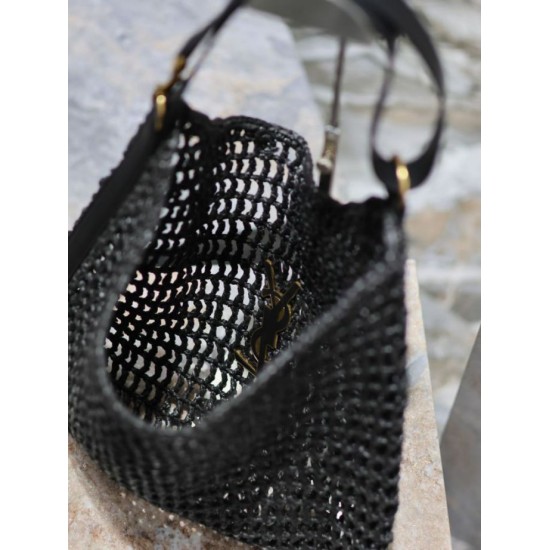 Replica Borsa Shopping YSL Saint Laurent Oxalis Rafia Macramè Nera