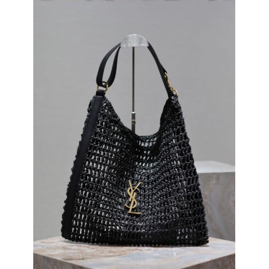Replica Borsa Shopping YSL Saint Laurent Oxalis Rafia Macramè Nera