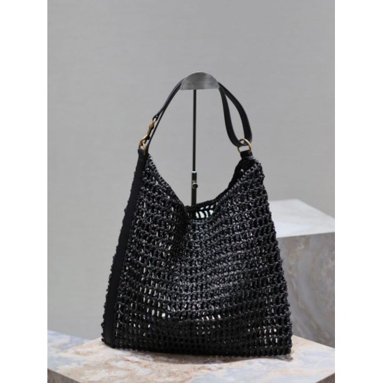 Replica Borsa Shopping YSL Saint Laurent Oxalis Rafia Macramè Nera