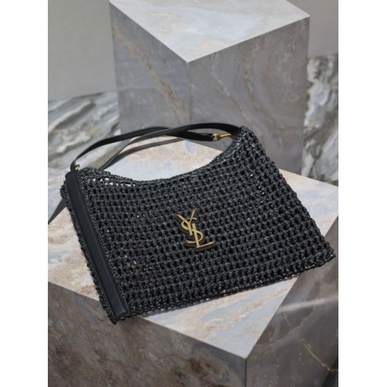 Replica Borsa Shopping YSL Saint Laurent Oxalis Rafia Macramè Nera
