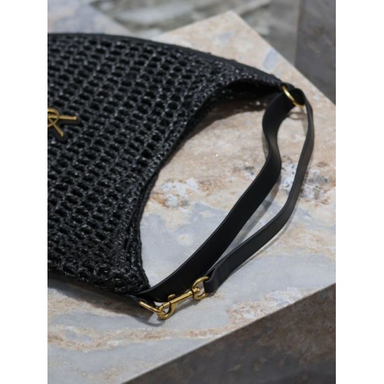 Replica Borsa Shopping YSL Saint Laurent Oxalis Rafia Macramè Nera