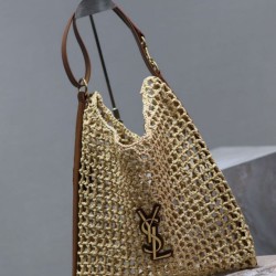 Replica Borsa Shopping YSL Saint Laurent Oxalis Rafia Macramè Marrone