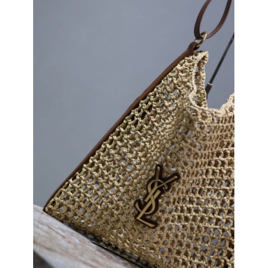 Replica Borsa Shopping YSL Saint Laurent Oxalis Rafia Macramè Marrone