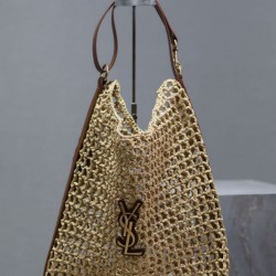 Replica Borsa Shopping YSL Saint Laurent Oxalis Rafia Macramè Marrone