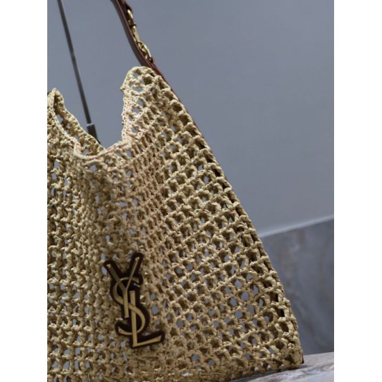 Replica Borsa Shopping YSL Saint Laurent Oxalis Rafia Macramè Marrone