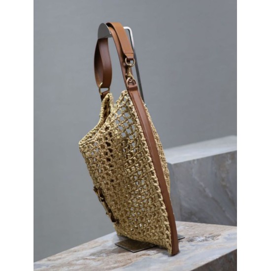 Replica Borsa Shopping YSL Saint Laurent Oxalis Rafia Macramè Marrone