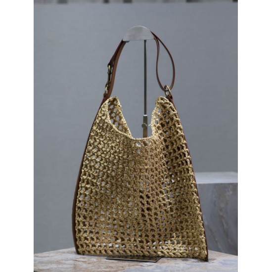 Replica Borsa Shopping YSL Saint Laurent Oxalis Rafia Macramè Marrone