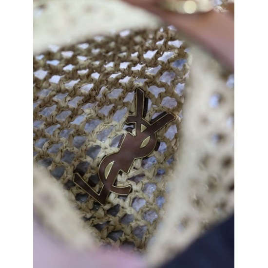 Replica Borsa Shopping YSL Saint Laurent Oxalis Rafia Macramè Marrone