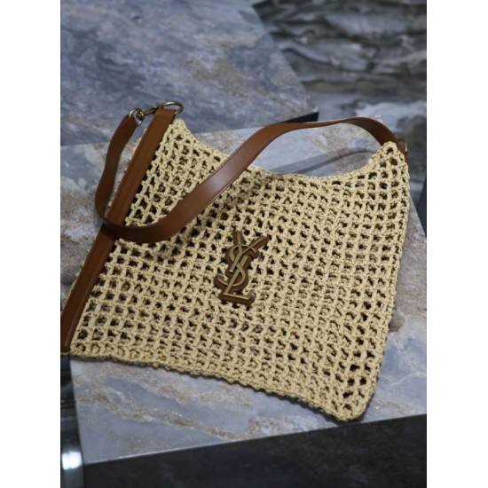 Replica Borsa Shopping YSL Saint Laurent Oxalis Rafia Macramè Marrone